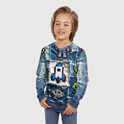 Лонгслив детский Космический пиксельный корабль, цвет: 3D-принт — фото 2