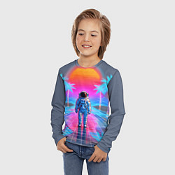 Лонгслив детский Пальмы в космосе - вапорвейв космонавт, цвет: 3D-принт — фото 2