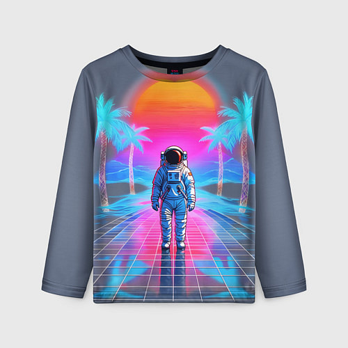 Детский лонгслив Пальмы в космосе - вапорвейв космонавт / 3D-принт – фото 1