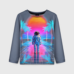 Лонгслив детский Пальмы в космосе - вапорвейв космонавт, цвет: 3D-принт