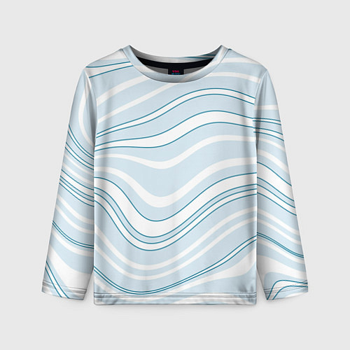 Детский лонгслив Светлый бело-голубой волнистые полосы / 3D-принт – фото 1