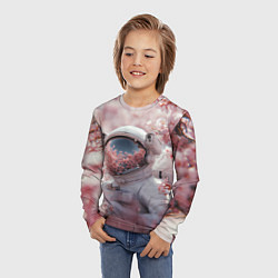 Лонгслив детский Космонавт в весенних листьях, цвет: 3D-принт — фото 2