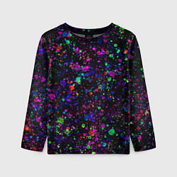 Лонгслив детский Чёрный с разноцветными брызгами, цвет: 3D-принт