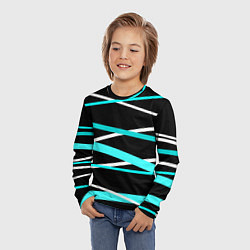 Лонгслив детский Чёрный с бело-голубыми полосами, цвет: 3D-принт — фото 2