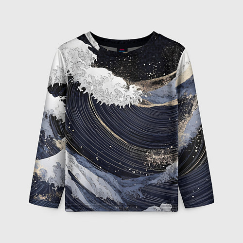 Детский лонгслив Волны моря с блестками / 3D-принт – фото 1