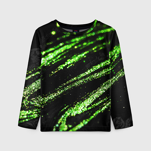 Детский лонгслив Зеленые блестки на черном / 3D-принт – фото 1