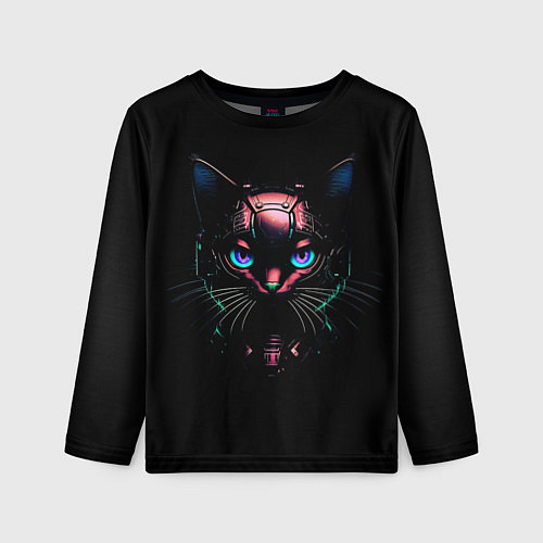 Детский лонгслив Cyber cat неоновые глаза / 3D-принт – фото 1