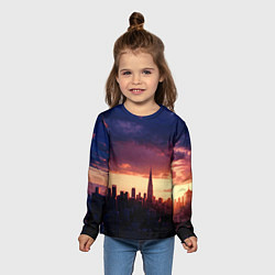 Лонгслив детский Городской закат тёмно-синий с тучами, цвет: 3D-принт — фото 2