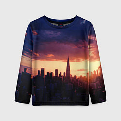 Лонгслив детский Городской закат тёмно-синий с тучами, цвет: 3D-принт