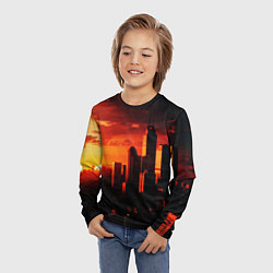 Лонгслив детский Стилизованный город оранжевый закат, цвет: 3D-принт — фото 2