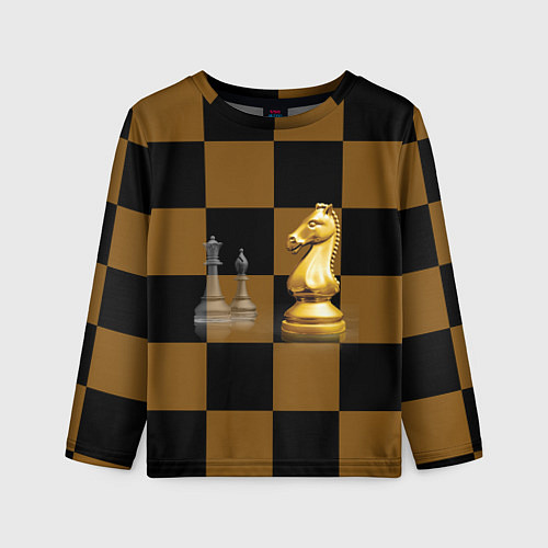 Детский лонгслив Шахматные фигуры на коричнево-черной доске / 3D-принт – фото 1