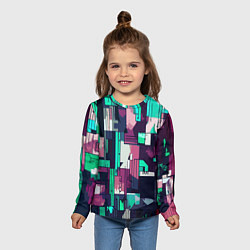 Лонгслив детский Абстракция бирюзовый с розовым геометричный, цвет: 3D-принт — фото 2