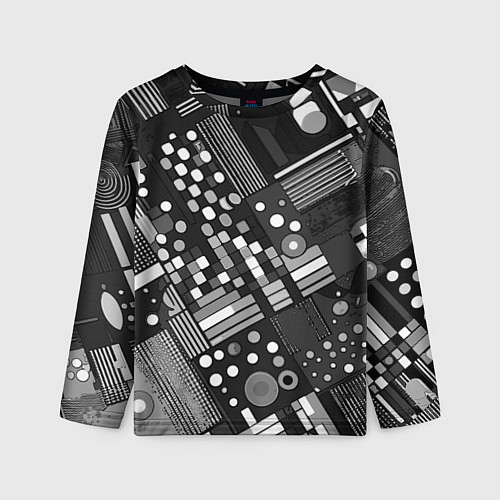 Детский лонгслив Тёмный серый абстракция квадраты кружочки / 3D-принт – фото 1