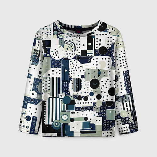 Детский лонгслив Чёрно-белый с синий абстракция фигуры точки / 3D-принт – фото 1