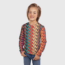 Лонгслив детский Красно-синий искажённые полосы узор, цвет: 3D-принт — фото 2