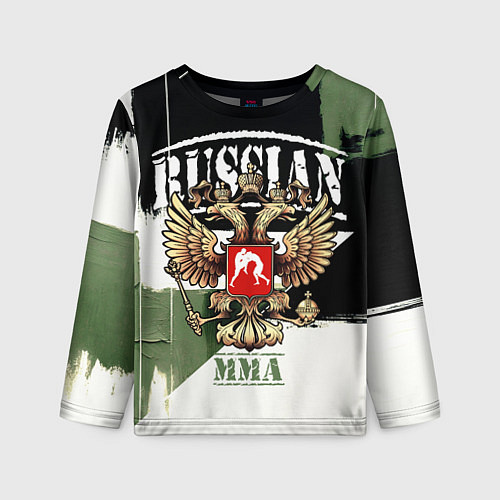 Детский лонгслив Русский ММА на фоне герба России / 3D-принт – фото 1