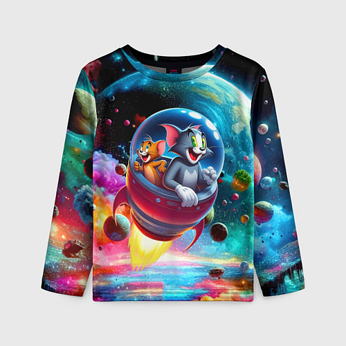 Детский лонгслив Том и Джерри летят в ракете - нейроарт / 3D-принт – фото 1