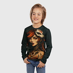 Лонгслив детский Рыжая девушка с маской лисы дерзкий стиль, цвет: 3D-принт — фото 2
