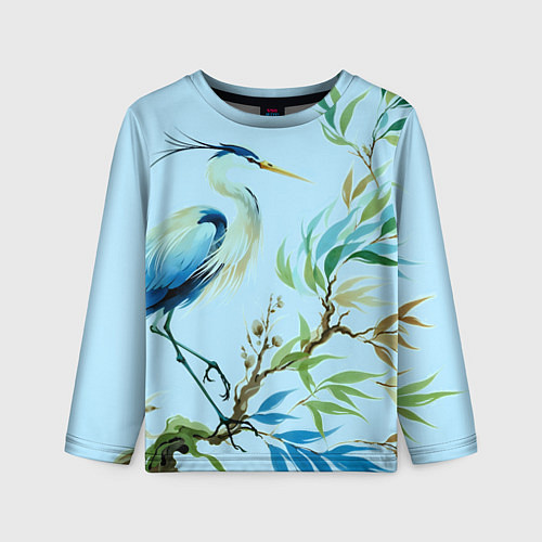 Детский лонгслив Акварельная цапля у пруда / 3D-принт – фото 1