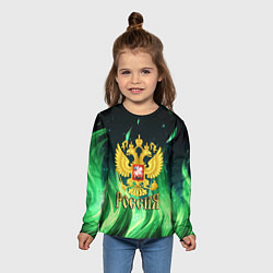Лонгслив детский Россия на фоне зеленого огня, цвет: 3D-принт — фото 2