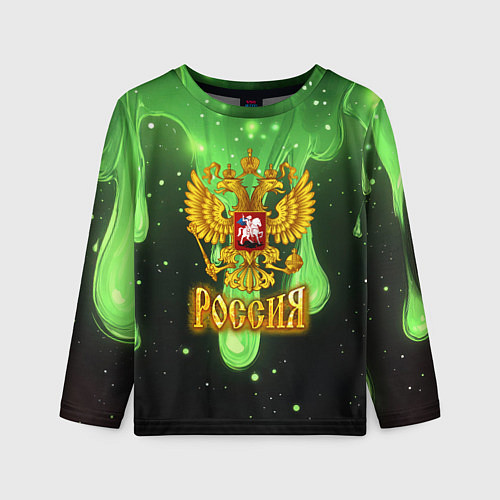 Детский лонгслив Герб России - неоновый фон / 3D-принт – фото 1