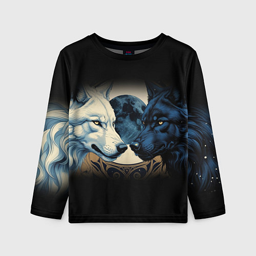 Детский лонгслив Инь янь волк и волчица с луной / 3D-принт – фото 1