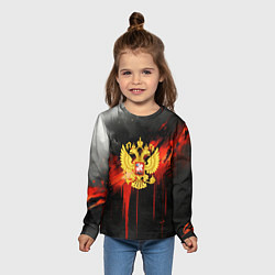 Лонгслив детский Герб России - красная краска на черном, цвет: 3D-принт — фото 2