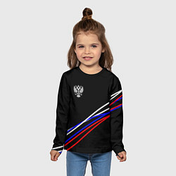 Лонгслив детский Герб и полосы цветов флага на чёрном, цвет: 3D-принт — фото 2