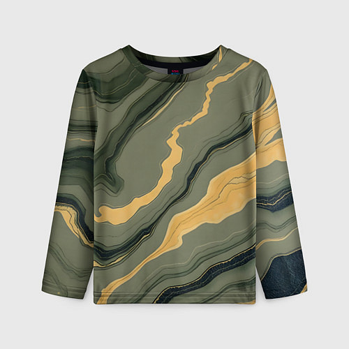 Детский лонгслив Оливковый мрамор / 3D-принт – фото 1