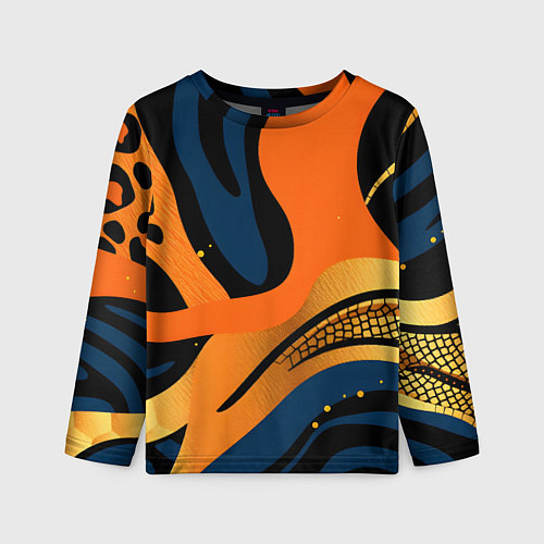 Детский лонгслив Леопардовый с синим и оранжевым / 3D-принт – фото 1