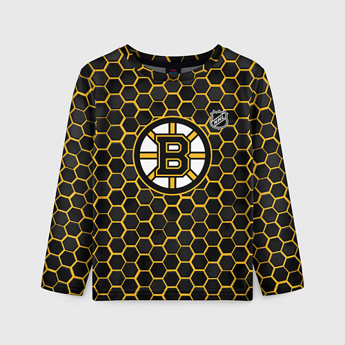 Детский лонгслив Бостон Брюинз - черные соты / 3D-принт – фото 1