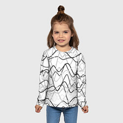 Лонгслив детский Белый с серыми волнистыми полосами, цвет: 3D-принт — фото 2