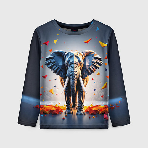 Детский лонгслив Геометрический слон и цветные полигоны / 3D-принт – фото 1