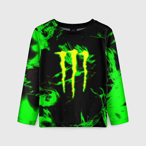 Детский лонгслив Monster energy кислотное лого огонь / 3D-принт – фото 1
