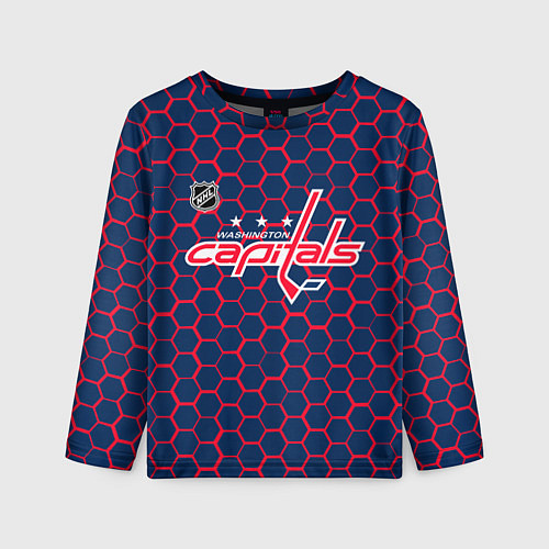 Детский лонгслив Вашингтон Кэпиталз - соты с подсветкой / 3D-принт – фото 1