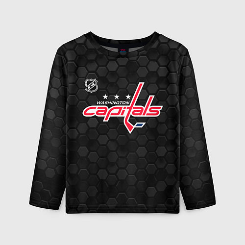 Детский лонгслив Вашингтон Кэпиталз - черные соты / 3D-принт – фото 1