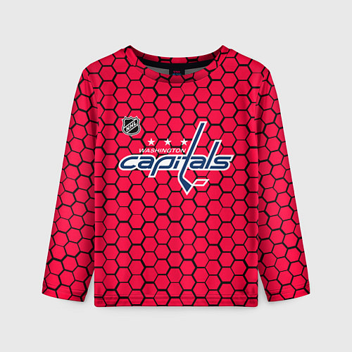 Детский лонгслив Вашингтон Кэпиталз - красные соты / 3D-принт – фото 1