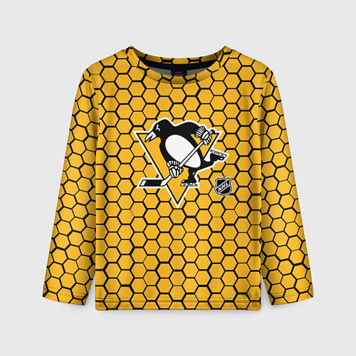 Детский лонгслив Питтсбург Пингвинз - желтые соты / 3D-принт – фото 1