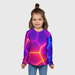 Лонгслив детский Синие плиты с фиолетовым свечением, цвет: 3D-принт — фото 2