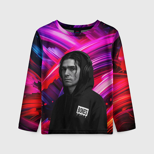Детский лонгслив Bones в наушниках / 3D-принт – фото 1