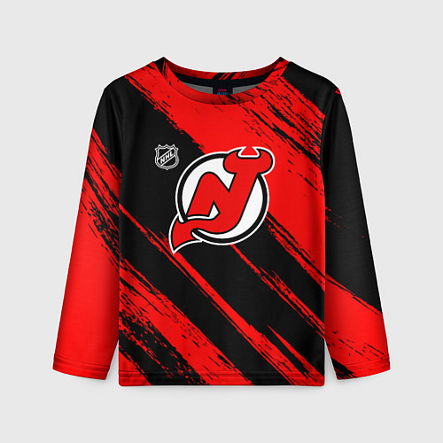 Детский лонгслив Нью Джерси Девилз - красные потертости / 3D-принт – фото 1