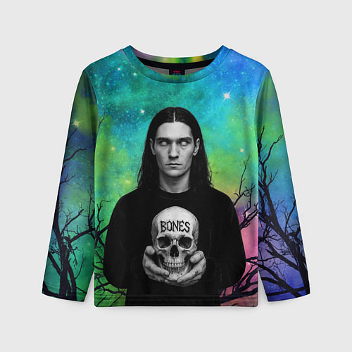 Детский лонгслив Bones без зрачков держит череп в руках / 3D-принт – фото 1