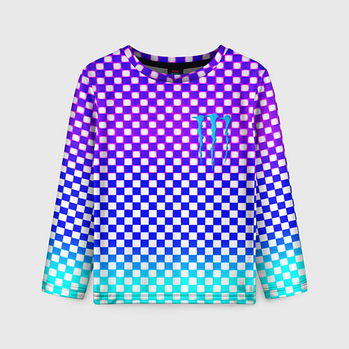 Детский лонгслив Monster шахматная клетка градиент / 3D-принт – фото 1
