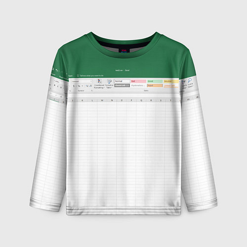 Детский лонгслив Таблица Excel текстура / 3D-принт – фото 1