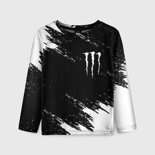 Детский лонгслив Monster energy краски штрихи белые / 3D-принт – фото 1