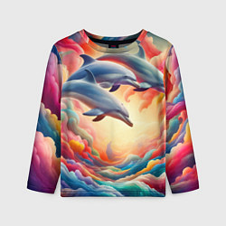Детский лонгслив Три небесных дельфина - нейроарт фантазия