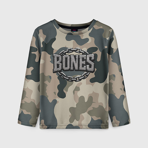 Детский лонгслив Bones логотип на камуфляже / 3D-принт – фото 1