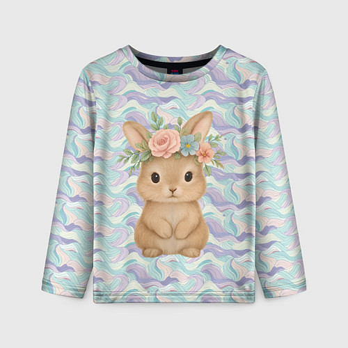 Детский лонгслив Зайчик с венком из цветов на голове / 3D-принт – фото 1
