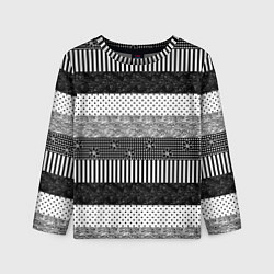 Лонгслив детский Черно белый полосатый узор из лоскутов, цвет: 3D-принт
