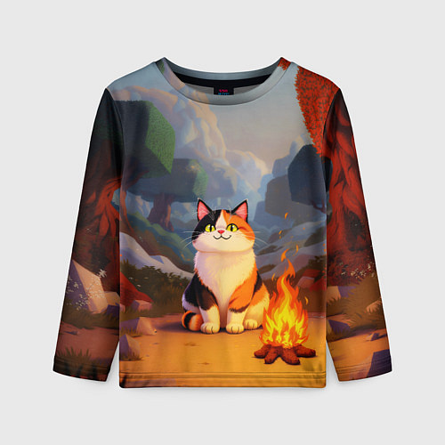 Детский лонгслив Котик в кубическом мире / 3D-принт – фото 1